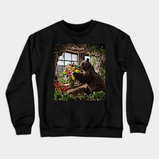 watercolor bear with garden and mixed flowers Crewneck Sweatshirt